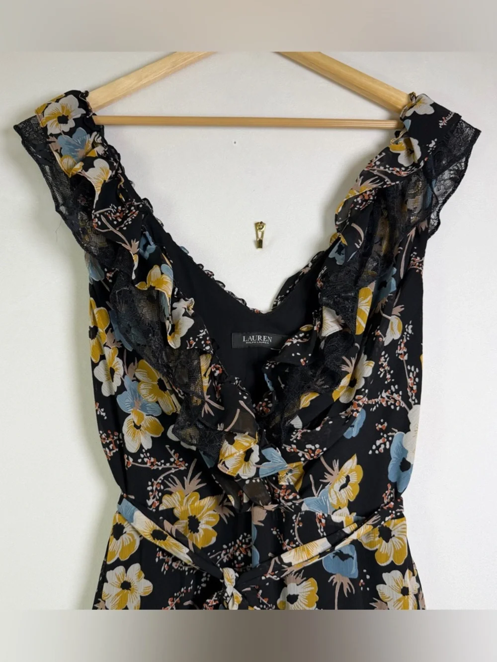 Ralph Lauren Women’s Floral Tiered Georgette Gown Sz 16 Romantic Lace Trim - Picture 3 of 15